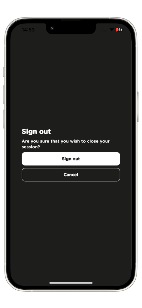 Sign out confirmation screen in the England Netball Tickets app