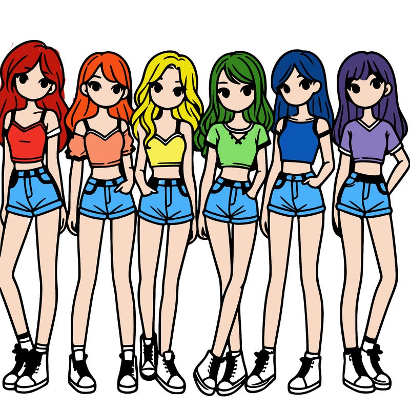 a group of girls wearing crop tops and shorts