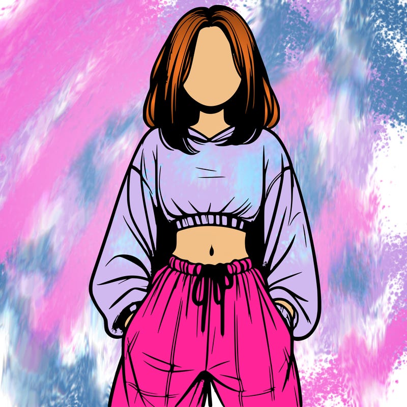 realistic girl faceless with baggy pants and a crop top