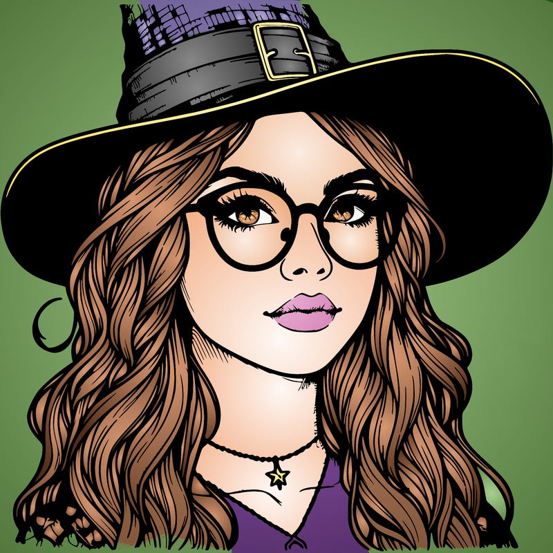 a witch with glasses realistic