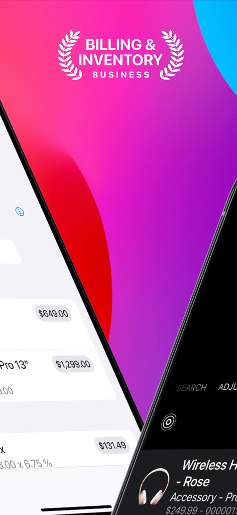 Interfaz de la aplicación de gestión de facturación e inventario en un teléfono móvil
