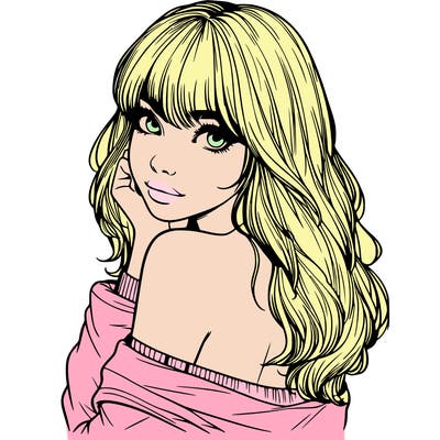 realistic girl with bangs looking over her shoulder