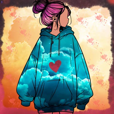realistic girl with a oversized sweatshirt on and a bun