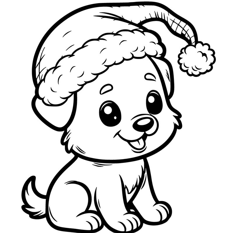 a puppy with a santa hat on his head cartoon style