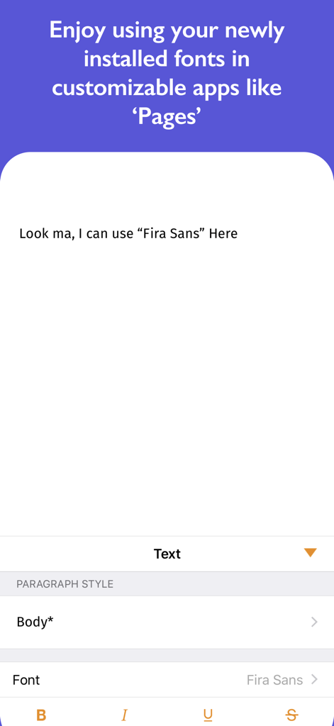 FondFont: Install System Fonts - Custom Fira Sans font being used in the Apple Pages app on an iPhone