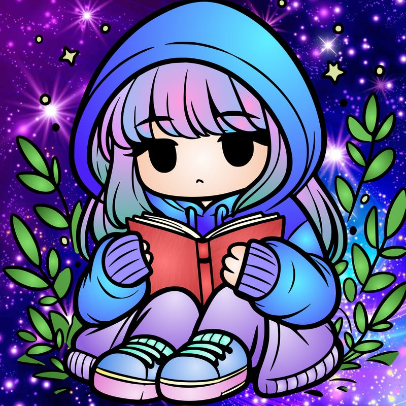 girl in oversized hoodie reading a book