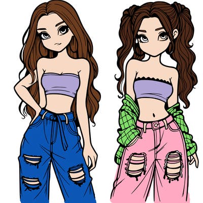 2 girls in crop tops and baggy jeans ripped