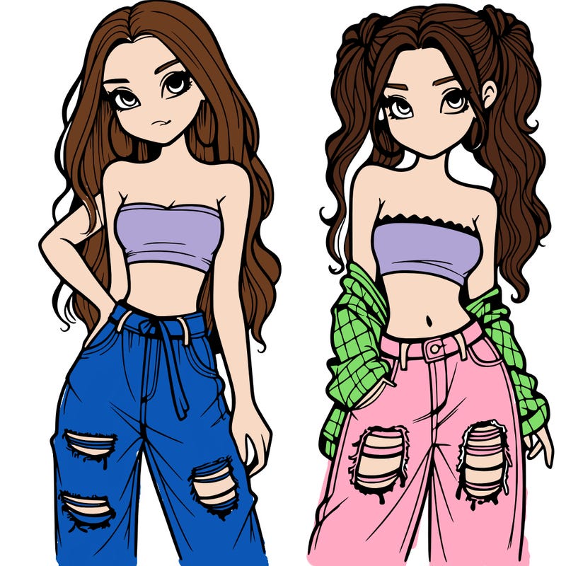 2 girls in crop tops and baggy jeans ripped