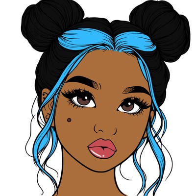 realistic girl with two buns on her hair and lips