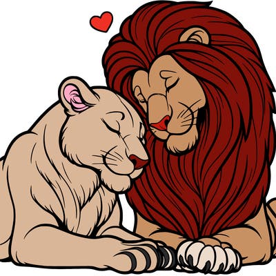 mufasa (male) and sarabi (female) from lion king being loving and nuzzling their heads together