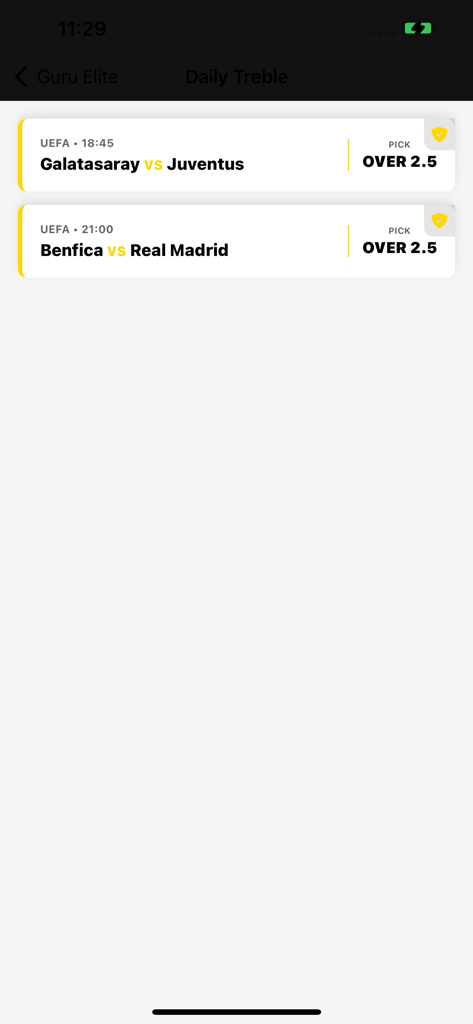 BetGuru: Football Betting Tips - Captura de pantalla de la aplicación BetGuru que muestra consejos de apuestas de fútbol diarios y predicciones de partidos