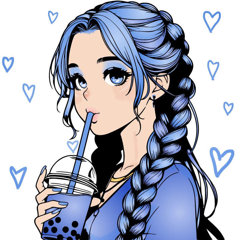 realistic girl with braided hair drinking boba