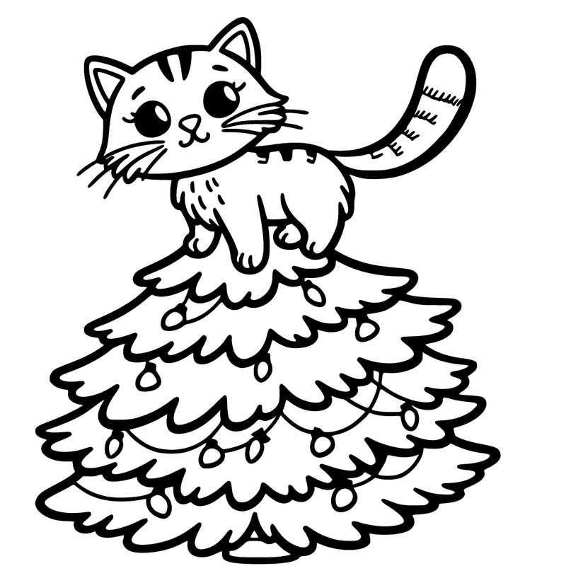 cat on a christmas tree