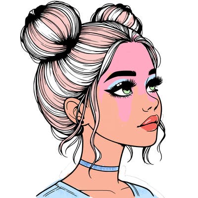 realistic girl with buns on the top of her head
