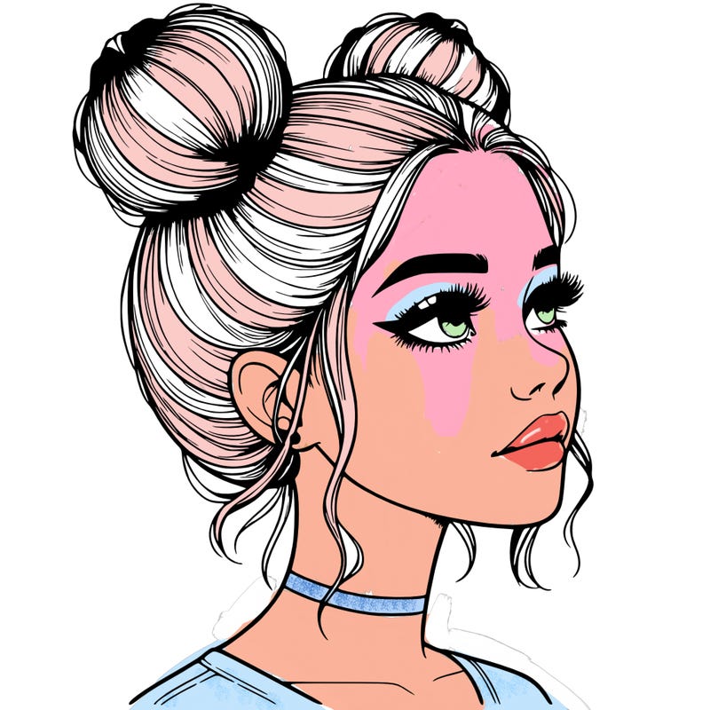 realistic girl with buns on the top of her head