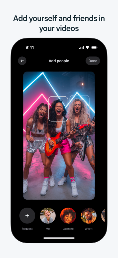 Une capture d'écran de l'interface de l'application Meta AI pour ajouter des personnes à des vidéos IA