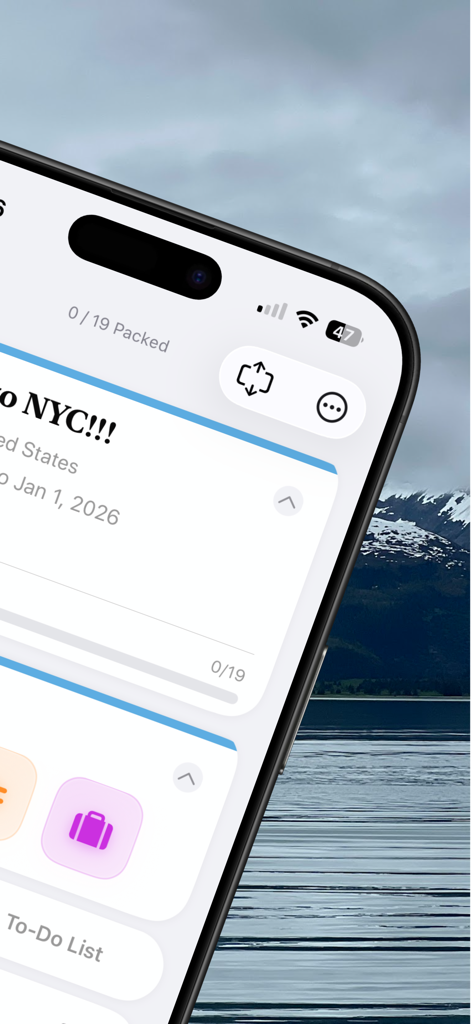 PackNinja: Travel Packing List - PackNinja app interface showing a trip to NYC with a packing checklist