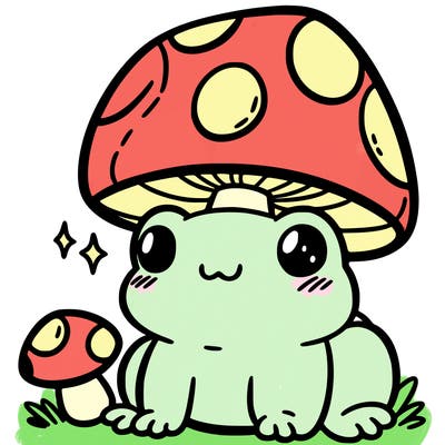 a cute frog with a mushroom hat