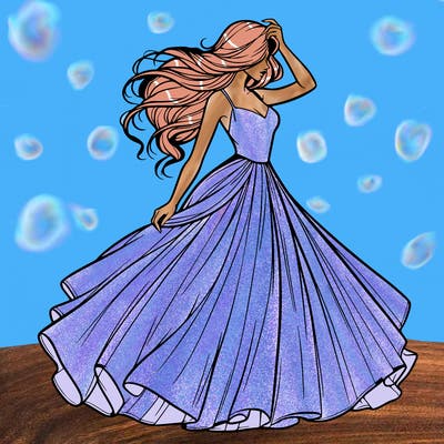 realistic woman with dress flowing in the wind