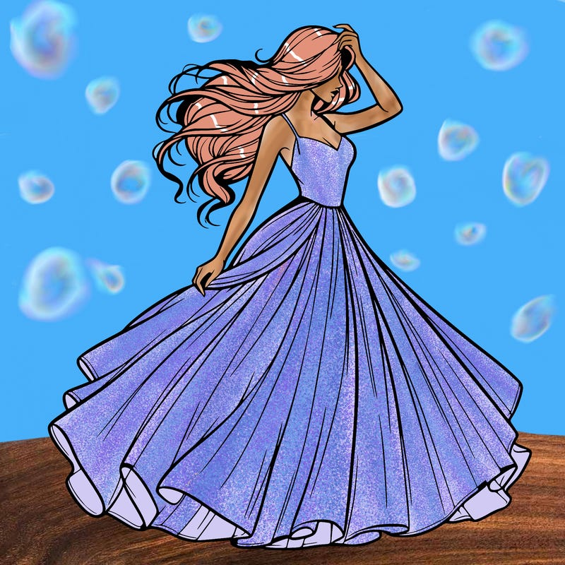 realistic woman with dress flowing in the wind