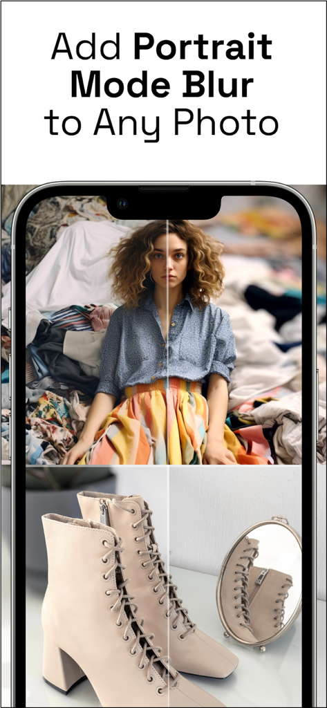 NeuralPix app demonstrating AI portrait mode blur effect on photos