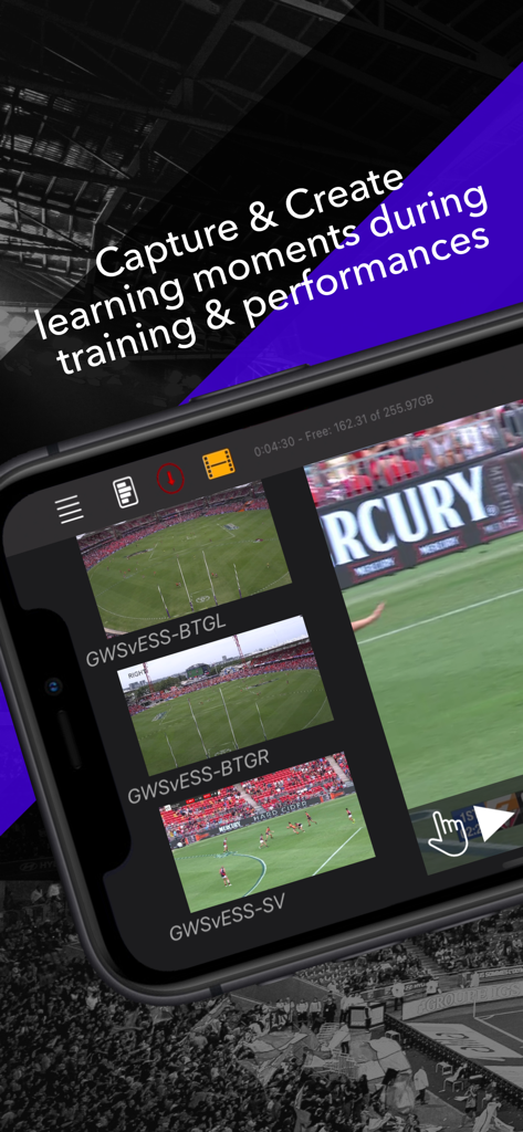 Piston - Piston app interface showing multiple synchronized camera angles of a sports match for performance analysis