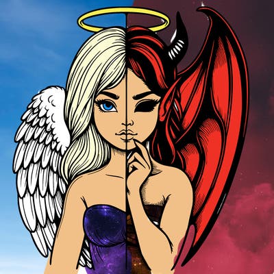 realistic angel half demon