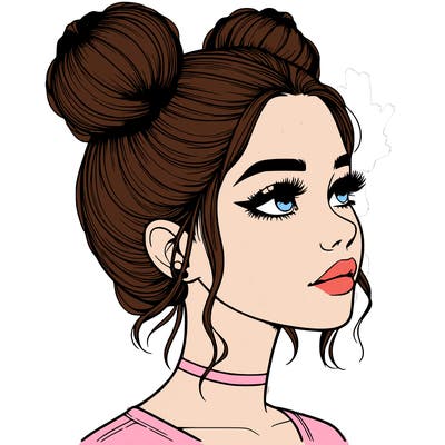 realistic girl with buns on the top of her head