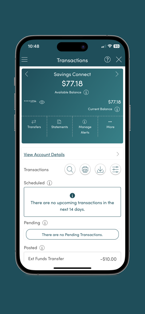 CIT Bank mobile app showing Savings Connect account balance and transaction list