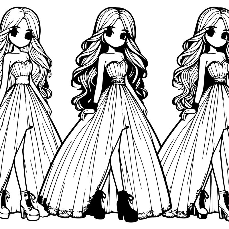 realistic girl with super long dress