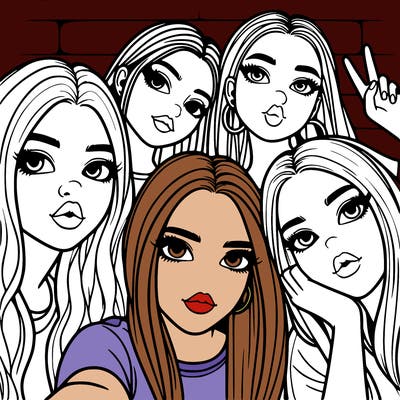 group of teen girls friends y2k up close in a selfie