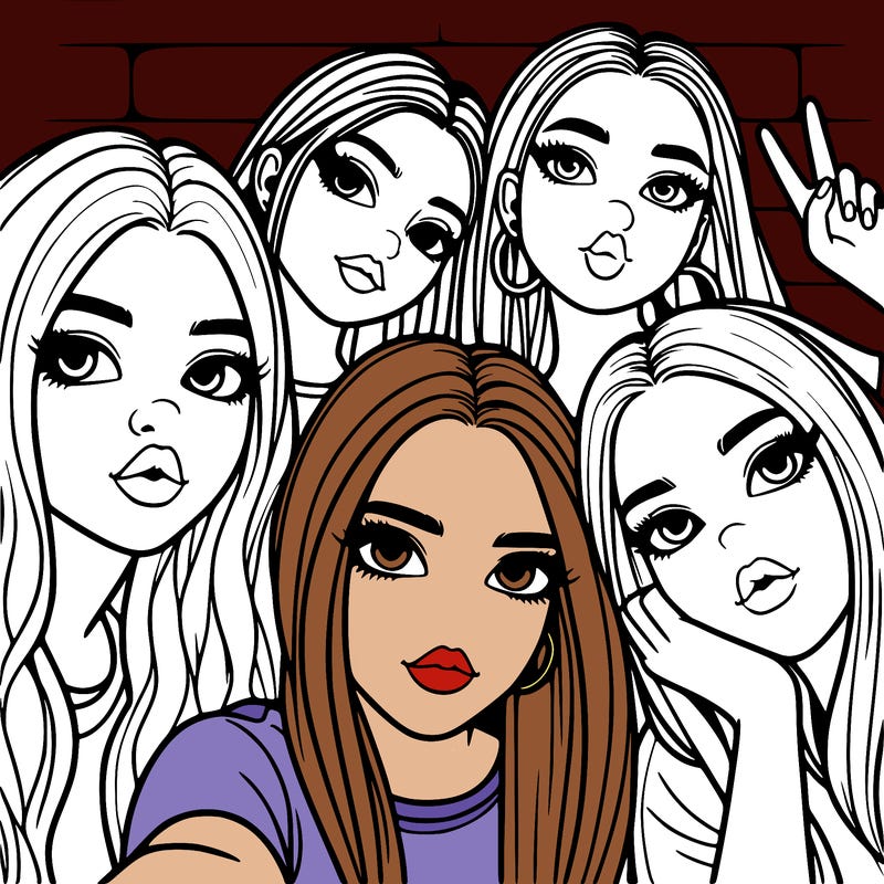 group of teen girls friends y2k up close in a selfie