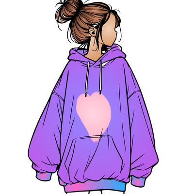 realistic girl with a oversized sweatshirt on and a bun