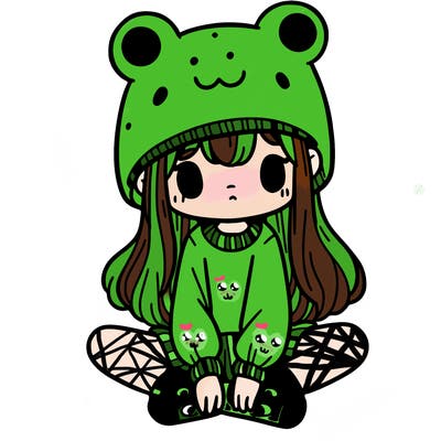 a girl wearing a frog hat and some frog socks
