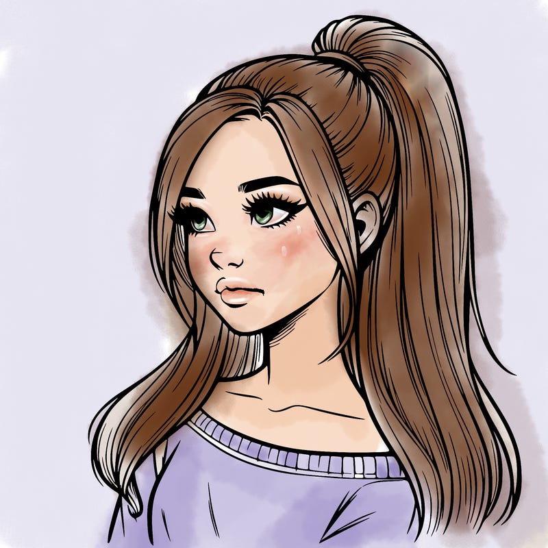 realistic girl with a high ponytail