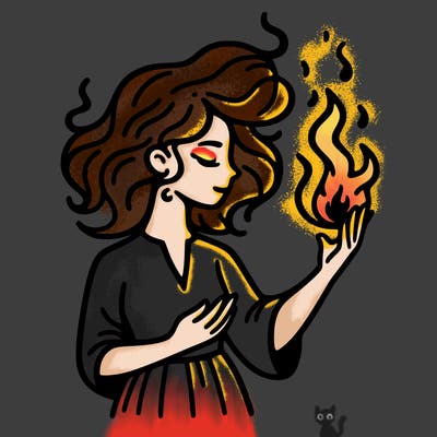 woman with fire