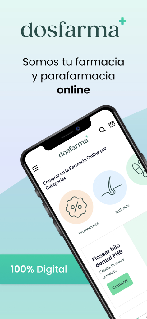 Interfaz de la app DosFarma para farmacia online y productos de bienestar