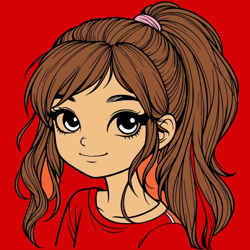 realistic girl with ponytail