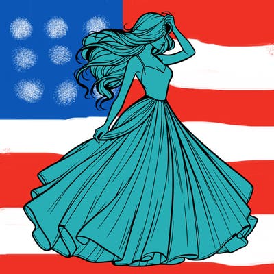 realistic woman with dress flowing in the wind