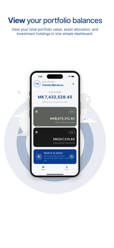 NICO Asset Managers App - NICO Asset Managers app dashboard showing total portfolio value and investment holdings