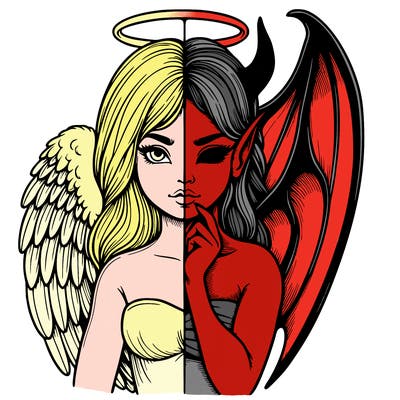 realistic angel half demon
