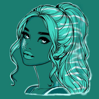 realistic girl with a ponytail on her hair and lips