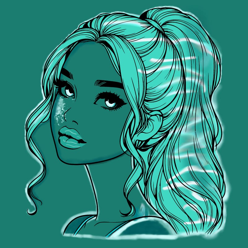 realistic girl with a ponytail on her hair and lips