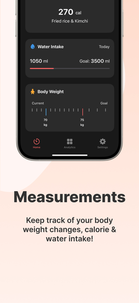Water Fasting App - Easy Fast - Easy Fast app dashboard displaying body weight, water intake, and calorie tracking metrics in dark mode