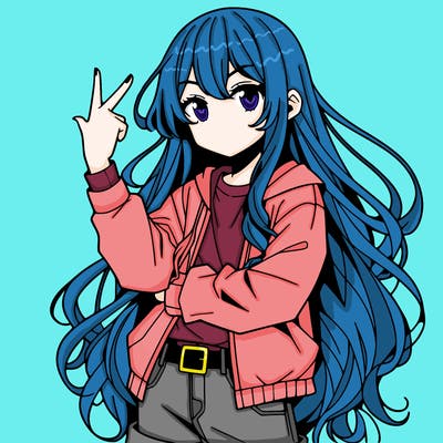 one anime girl with long hair and a cool pose