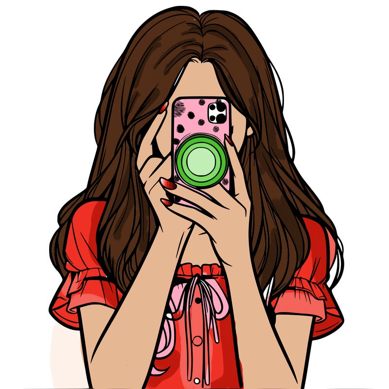 a realistic girl holding her phone taking pictures