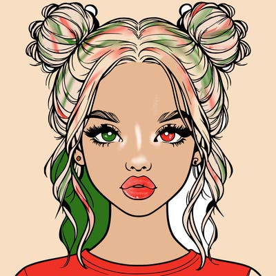 realistic girl with two buns in hair and lips