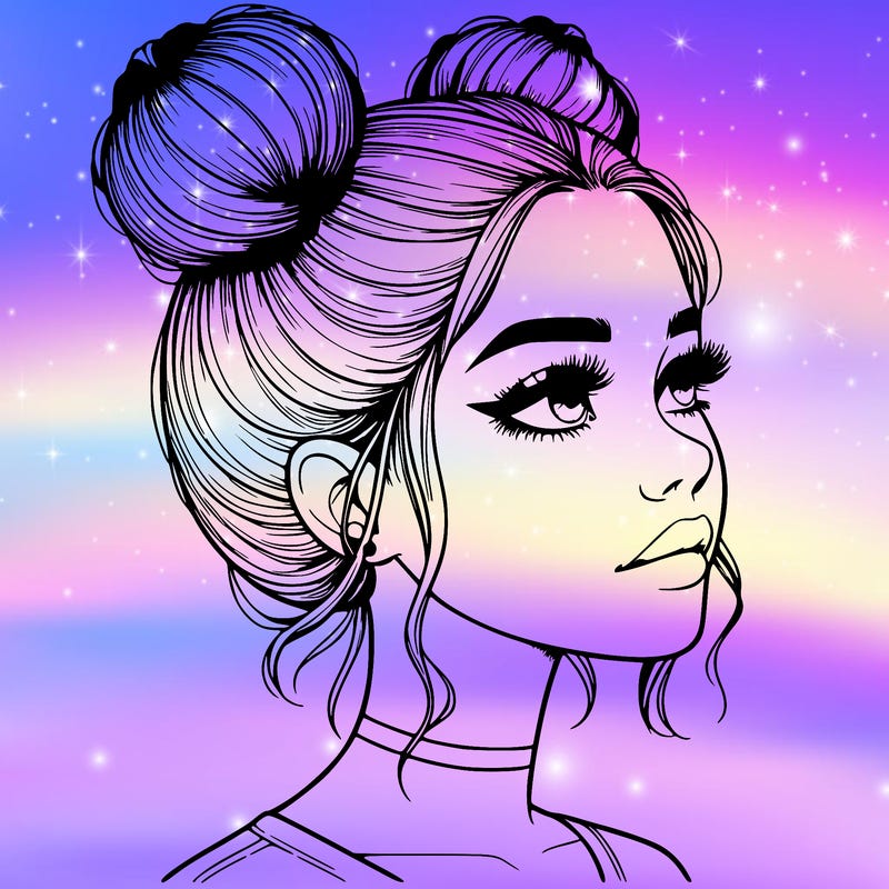 realistic girl with buns on the top of her head