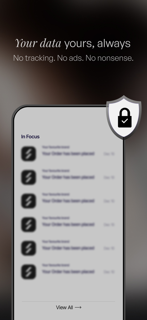 Flash.co | AI-Powered Shopping - Una pantalla de la aplicación Flash.co que destaca sus funciones de privacidad con un ícono de escudo y candado y el texto Tus datos tuyos siempre