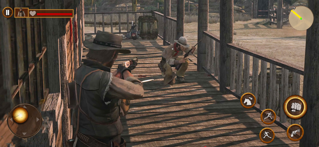 West Survival of Cowboy Horse - A cowboy aiming a rifle during a shootout in a western survival game